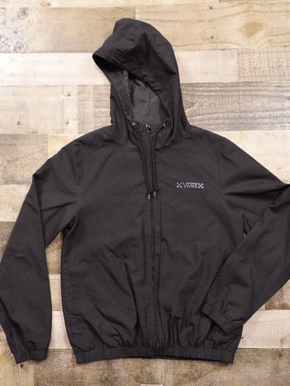 Vans Hooded Windbreaker Jacket Men’s Small Black‎ Skate Streetwear